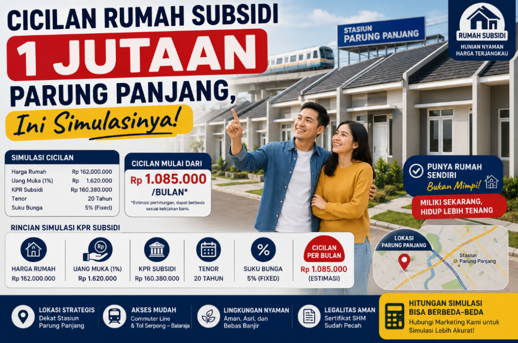 Cicilan rumah subsidi 1 jutaan Parung Panjang - simulasi angsuran flat Mahkota Estate Cibunar