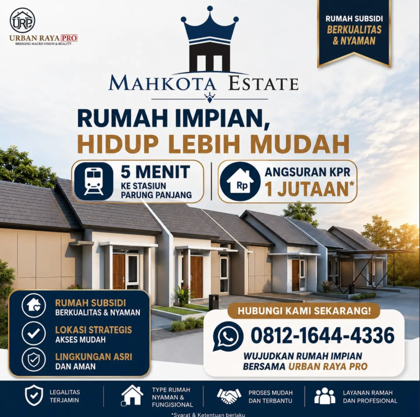 Rumah subsidi dekat stasiun Parung Panjang Mahkota Estate Cibunar dengan double dinding dan angsuran 1 jutaan
