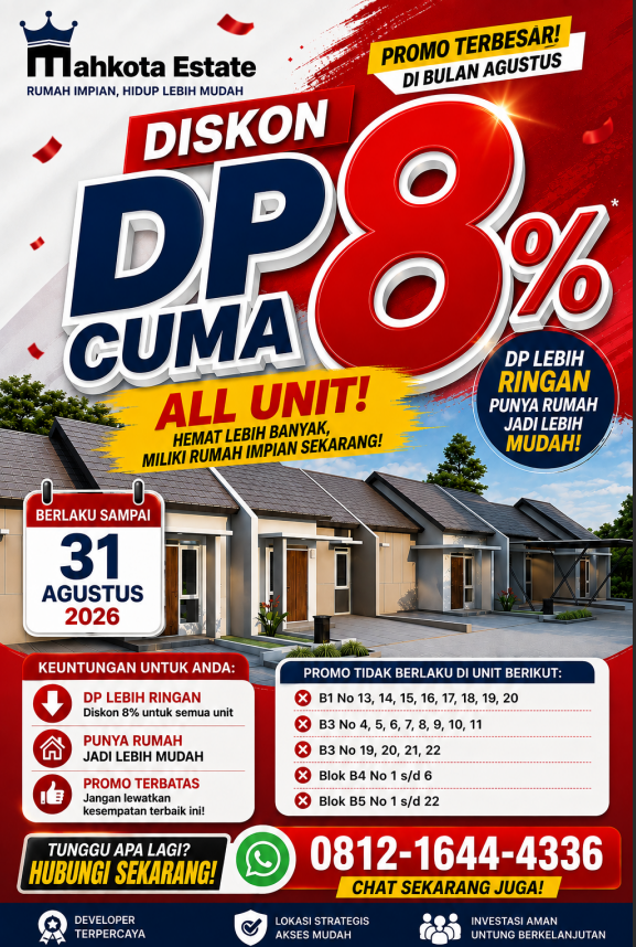 Promo Rumah Subsidi Parung Panjang DP Cuma 8 Persen Mahkota Estate Desa Cibunar Dekat Stasiun Parung Panjang