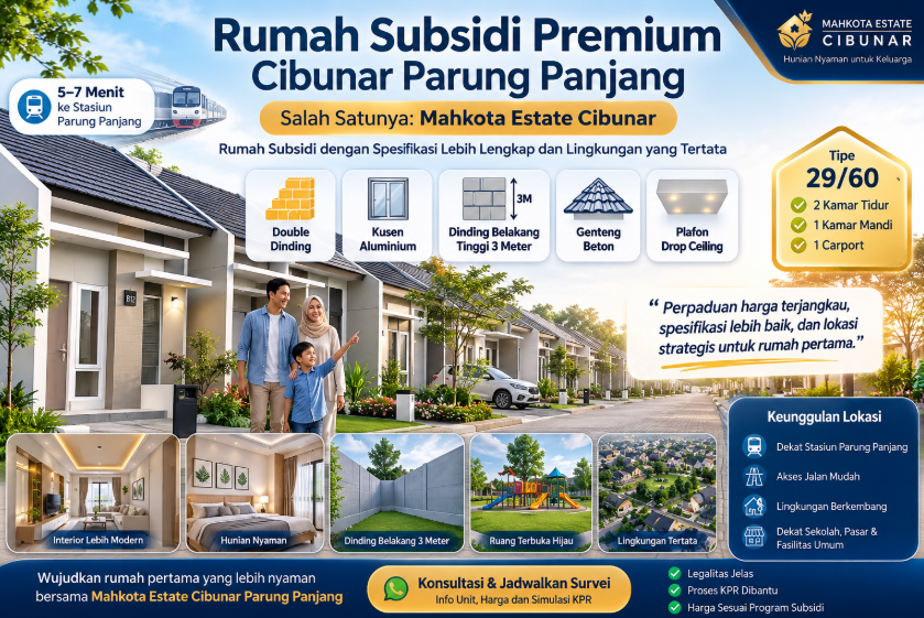 Rumah subsidi premium Cibunar Parung Panjang Mahkota Estate