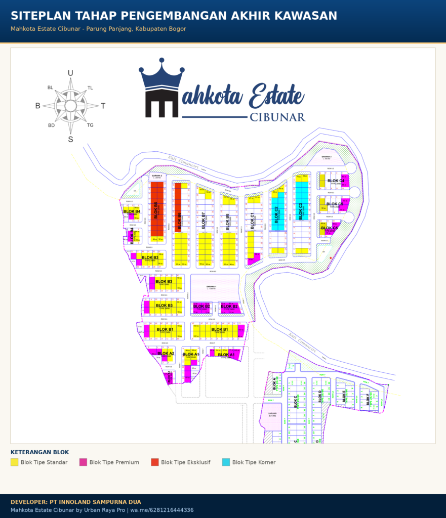 Siteplan tahap pengembangan akhir kawasan perumahan subsidi Parung Panjang Mahkota Estate Cibunar