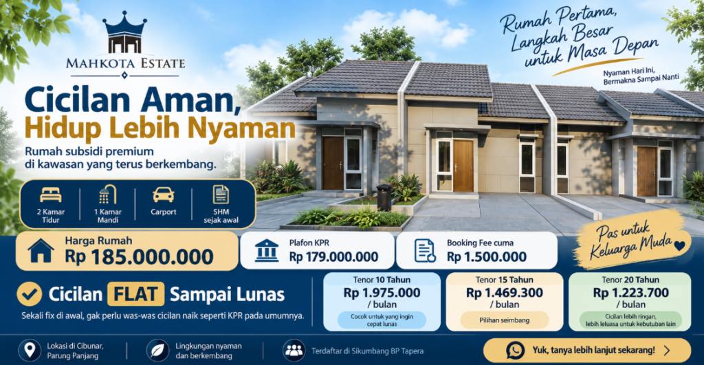 Simulasi cicilan flat rumah subsidi Mahkota Estate Cibunar tenor 10, 15, dan 20 tahun